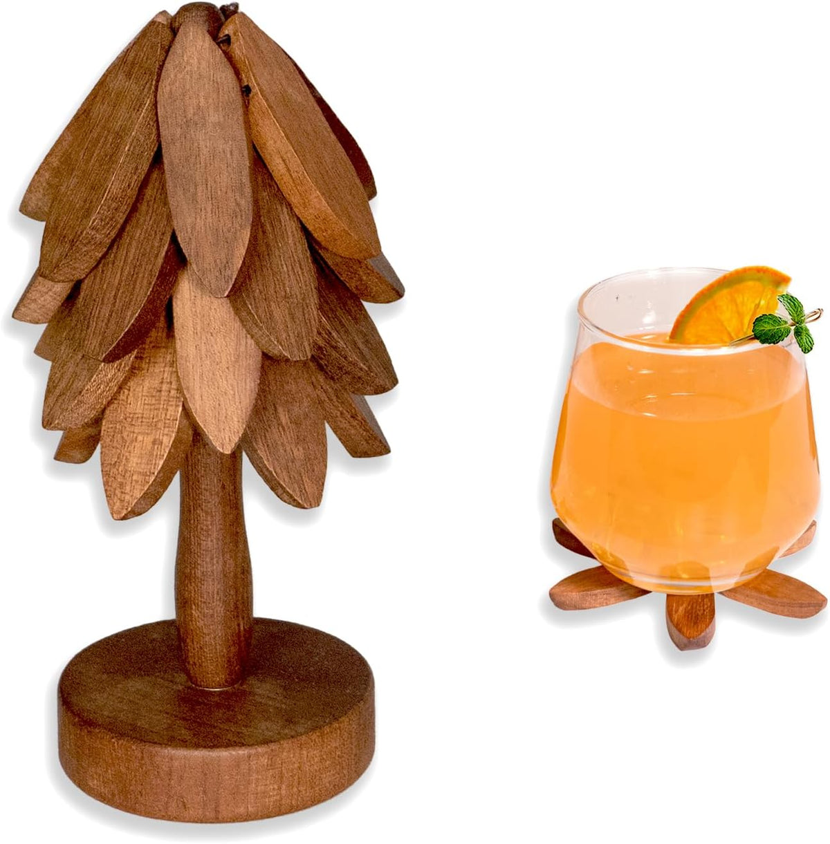 Yuoyar Coasters, Wooden Tree-Shaped Sapeli Wood Drink Coasters Set for Coffee Table, Kitchen Table Decor