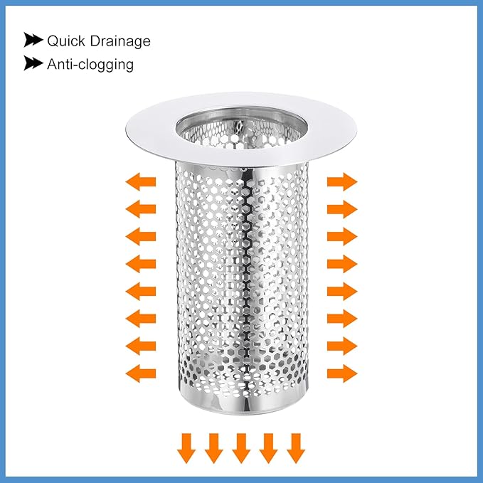 uxcell 2 Pack Shower Drain Strainer, 3.1" x 2" Stainless Steel Floor Drain Strainer Deep Sink Hair Catcher for Kitchen Bathroom Balcony Floor Drain, Fit Hole Size from 1.18" to 1.97"