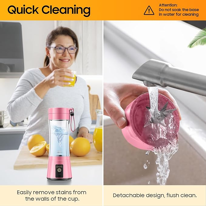 Portable Blender Personal Size Blender - 12 Oz BPA Free Travel Cup Make Smoothies and Shakes, Cordless USB Rechargeable, Lightweight Suit in Travel/Gym/Office