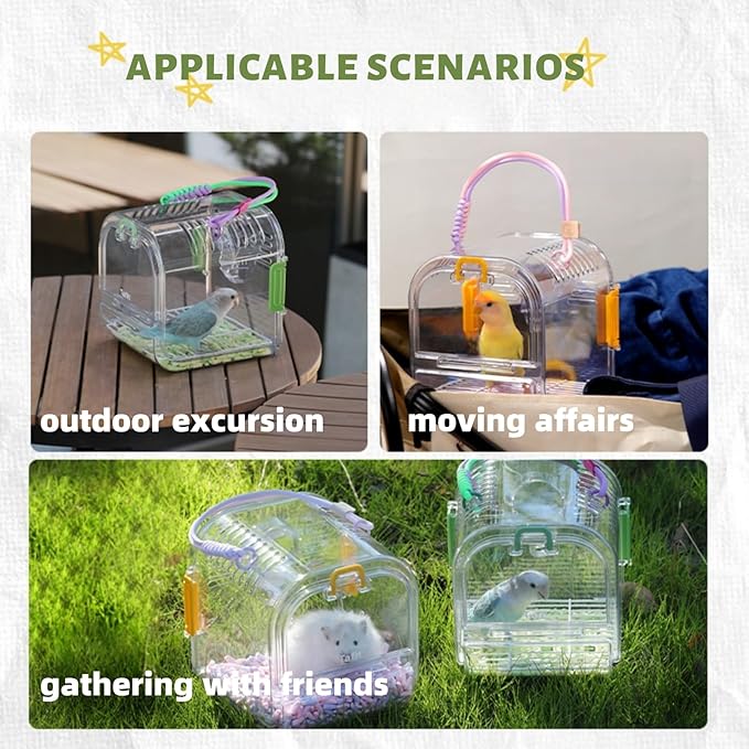 Portable Plastic Bird Cages，Travel Bird Cage,Lightweight Waterproof Ventilated Small Bird Cage,Outdoor Use Easy to Carry,for Small Birds, Budgies and Pet Birds (Green, B)