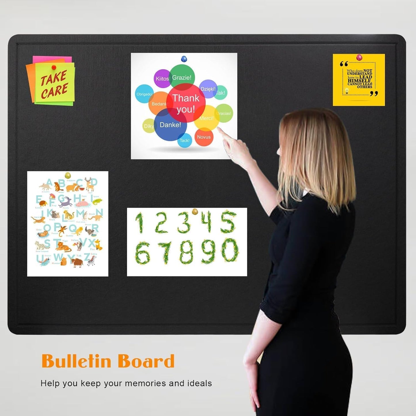 Bulletin Board, 23.5 X 17.5 inches Cork Board with 20 Pushpin, Felt Cork Board Notice Pin Board, Self-Adhesive Vision Board Mood Board Foldable Photo Board for Wall - Black