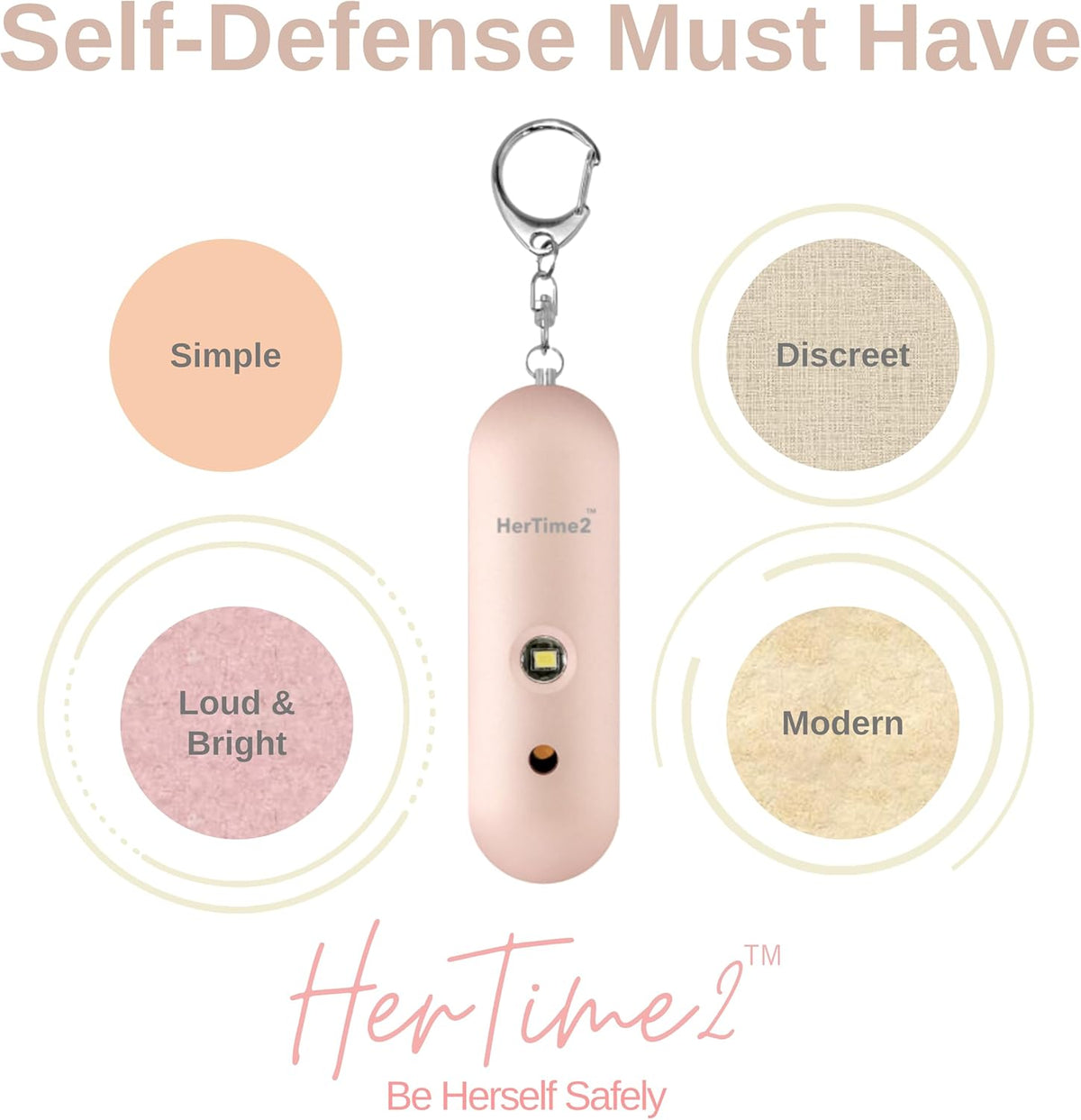 Personal Safety Alarm – Travel Safe Waterproof – Gift for Women College Girls – Self Defense Keychain – Extra Loud Siren – Strobe Light – Cute Key Chains Protection (Rose Gold)