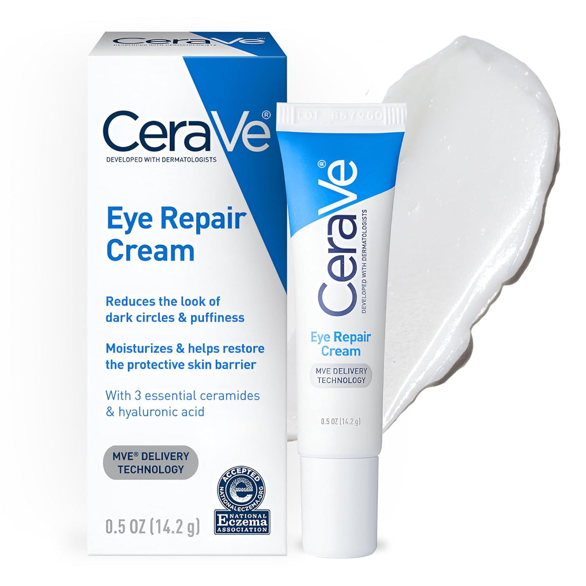CeraVe Eye Repair Cream, Under Eye Cream For Puffiness And Bags Under Eyes, Hyaluronic Acid + Niacinamide + Marine Botanical Complex, Oil Free & Opthalmologist Tested