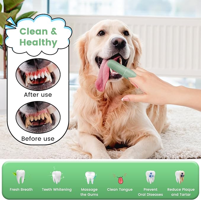 4 Pack Dog Toothbrush, 360° Cleaning Finger Brush for Dogs Teeth, Food Grade Silicone Pet Brush Fits Most Fingers, Puppy Toothbrush for Dogs & Cats Dental Care