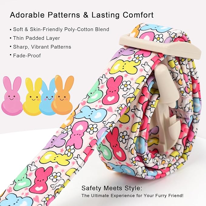 Easter Dog Collar for Giant Large Dogs - Colorful Bunny Print Easter Collar for Male Female Dogs, Lightweight Adjustable Spring Holiaday Dog Collars with Quick Release Buckle XL