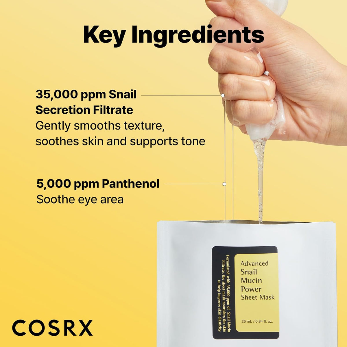 COSRX Snail Mucin Sheet Mask 10 EA with Snail Mucin Serum, Self Care, Face Masks for Dry, Sensitive Skin, Not Tested on Animals, No Parabens, No Sulfates, Korean Skin Care