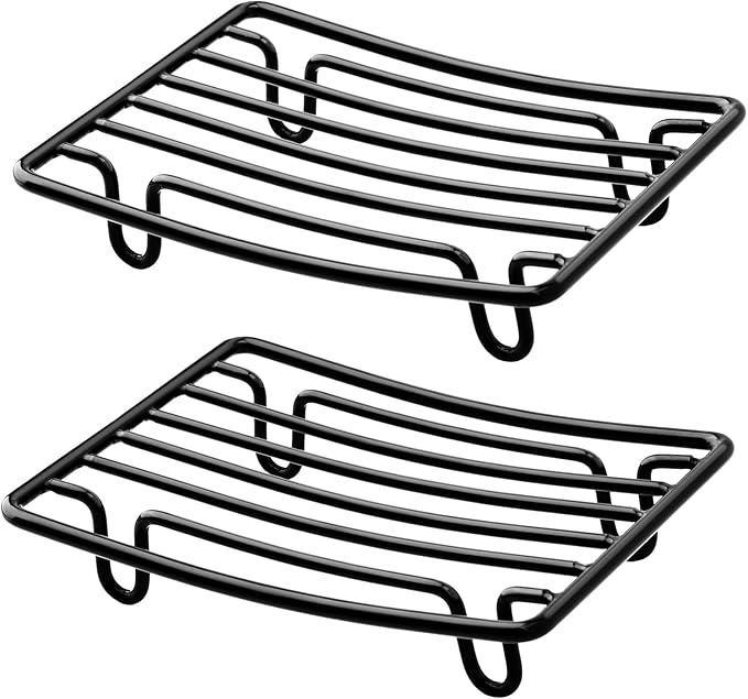 Bar Soap Dish Holder for Shower Bathroom Stainless Steel Rust Proof Self Draining, Black-2 Pack