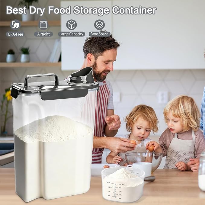 Komzon Rice Storage Containers, Airtight Cereal Containers Storage 20+10 lb, BPA Free Rice dispenser with Pouring Spout Portable Handle, Pet Dog Cat Bird Food Container