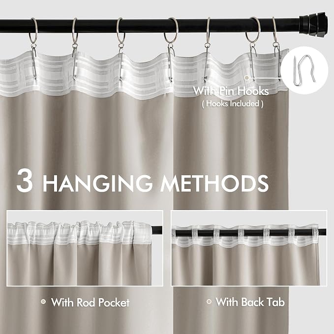 MIULEE Natural Back Tab Blackout Curtain 96 Inch Long 2 Panels Set