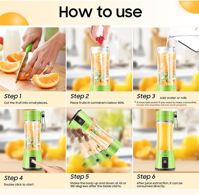 Portable Blender Personal Size Blender - 12 Oz BPA Free Travel Cup Make Smoothies and Shakes, Cordless USB Rechargeable, Lightweight Suit in Travel/Gym/Office