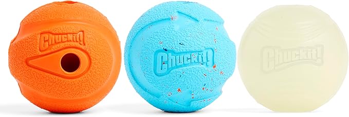 Chuckit Gen 1 Fetch Pack Dog Balls - Interactive Dog Toys, High-Bounce Fetch Ball, Floating Ultra and Rugged Balls, Durable - Size Medium, 2.5-inch Diameter, Set of 3