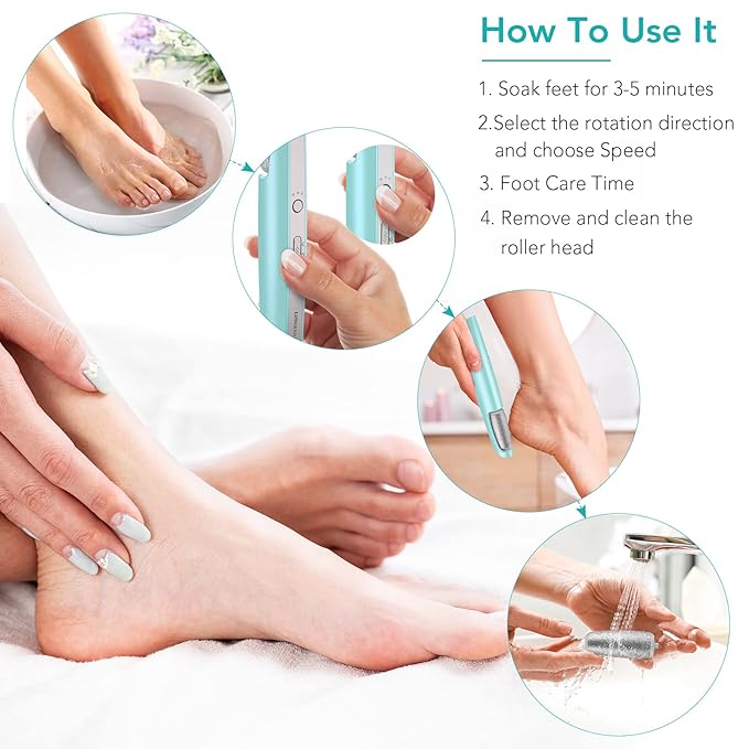 Electric Callus Remover for Feet, Professional Pedicure Kit Foot Scrubber for Dry, Dead, Cracked, Hard Skin, at Home Feet Spa Care Kit for Men & Women (Blue)