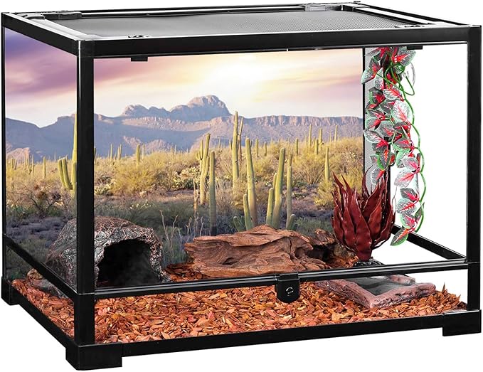 AWERT Reptile Habitat Background Blue Sky Oasis Mountain Cactus Sun and Desert Terrarium Background 30x12 inches
