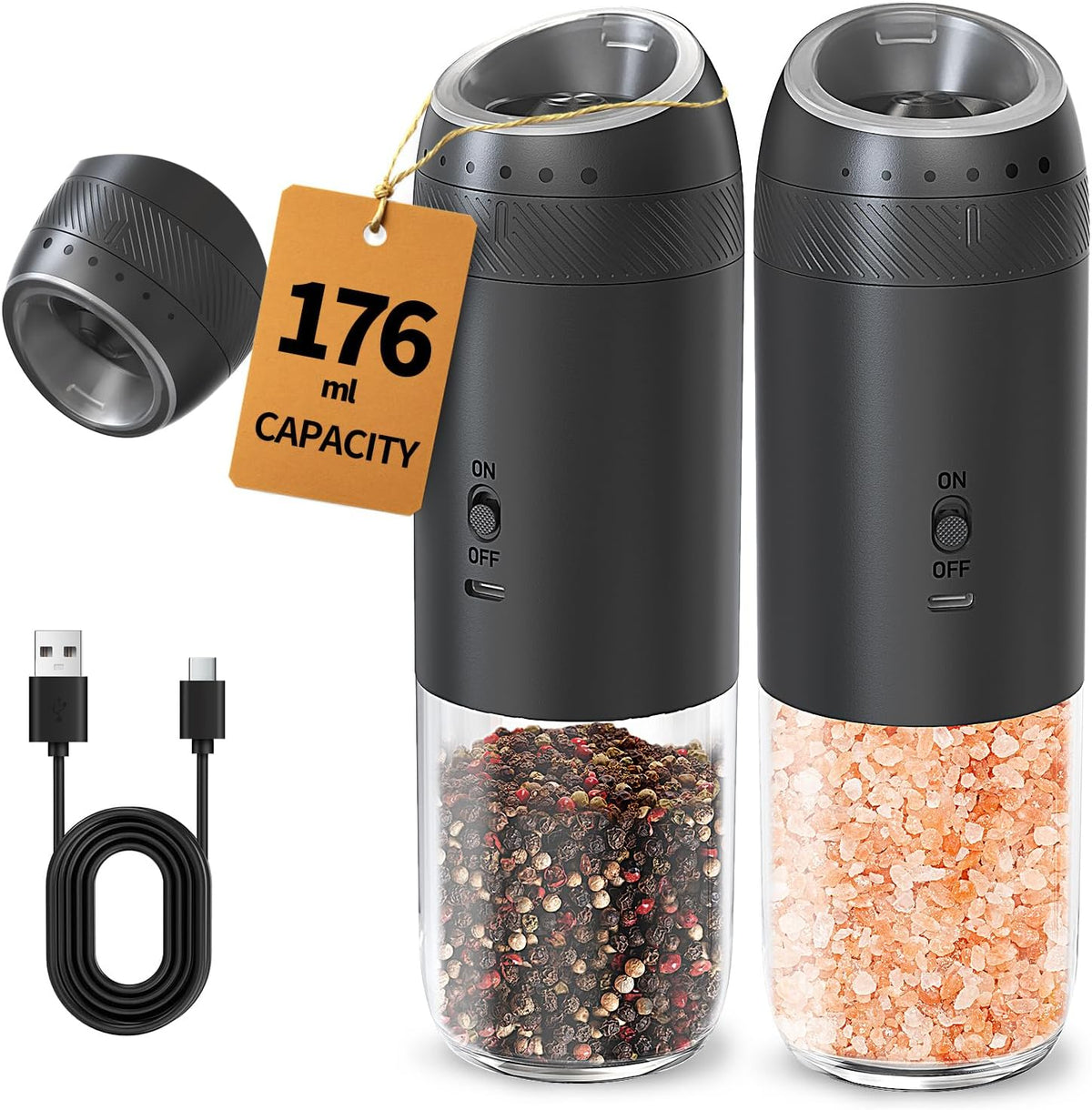 CIRCLE JOY Gravity Electric Salt and Pepper Grinder Set – Automatic LED Light Salt & Pepper Mills