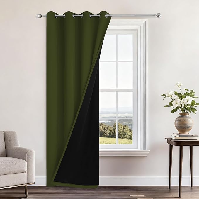 Yakamok 100% Blackout Curtains 84 Inches Long, 2 Thick Layers Heat and Full