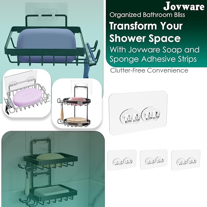 Sponge Holder Adhesive Replacement Hooks, Soap Dish Adhesive Strips, Toothbrush Holders Sticker, Kitchen Sink Caddy Adhesive Hooks, Shower Wall Mounts Tape Sticky Pads Clear Clips 4 Pack