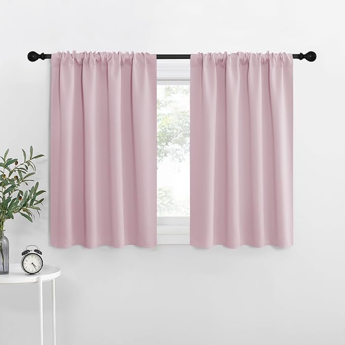 NICETOWN Kitchen Curtains, Baby Pink, Short Blackout Curtains & Drapes
