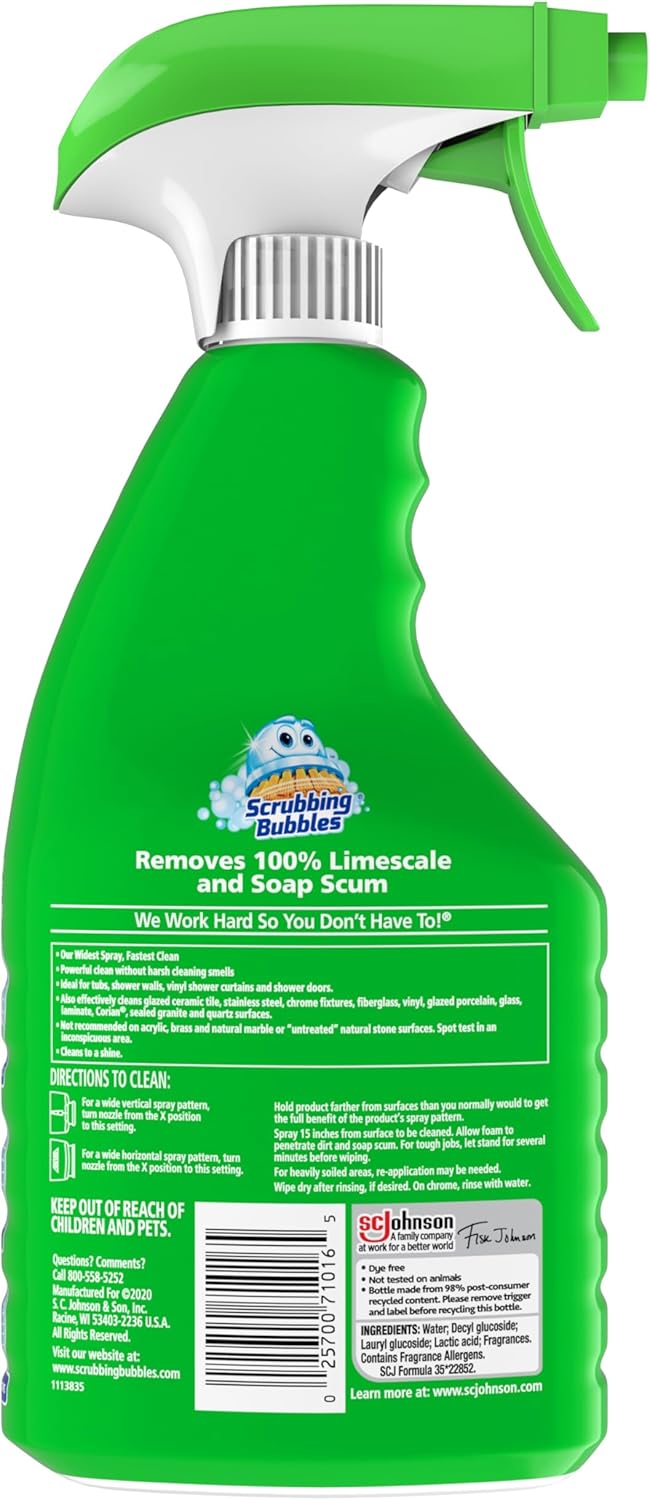 Scrubbing Bubbles Mega Bathroom and Shower Cleaner Spray, Foaming Action Removes Limescale and Soap Scum, Rainshower Scent, 32oz