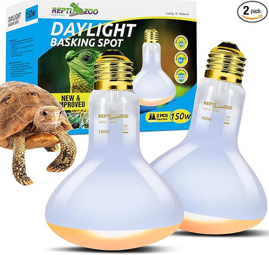 REPTI ZOO Reptile Heat Lamp Bulb 150W,2 Pack Neodymium Basking Spot Light, UVA Daylight Heating Lamp for Amphibian & Chicken Brooder | Simulated Natural Sunlight for Bearded Dragon,Lizard,Tortoise