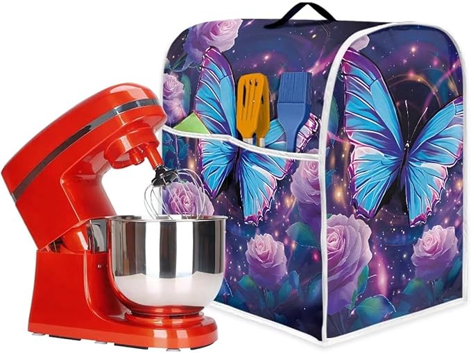 Purple Floral Hummingbird Kitchen Appliance Cover Compatible with 4.5-5 Qt Blenders Portable Stand Mixer Cover with Carrying Handle & Accessory Pockets for Countertops Decor