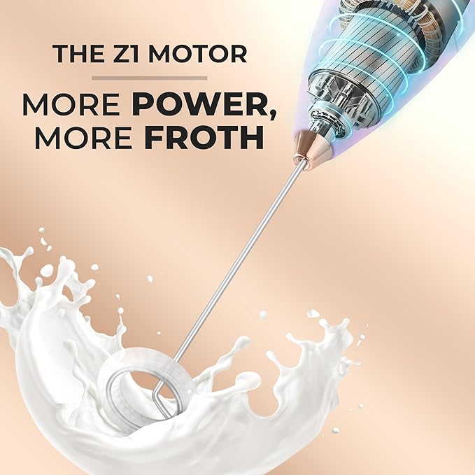 Zulay Kitchen Powerful Milk Frother Wand With Duracell Batteries - Ultra Fast Handheld Drink Mixer - Electric Whisk Foam Maker for Coffee, Lattes, Cappuccino & Matcha - Z1 Motor - Lilac & Rose Gold