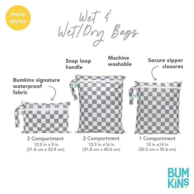 Bumkins Waterproof Wet Bag for Baby, Travel, Swim Suit, Cloth Diapers, Pump Parts, Pool, Beach, Gym Clothes, Toiletry, Hook to Stroller, Daycare, Zipper Reusable Wetdry Packing Pouch, Camp Gear Green