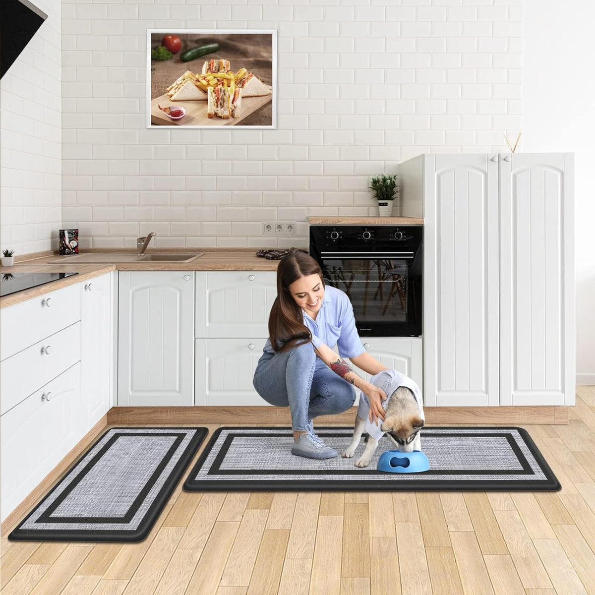 Mattitude Kitchen Mats Set of 2，Cushioned Anti-Fatigue Non-Skid Rug Sets Ergonomic Comfort Standing Mat for Kitchen, Floor, Office, Sink, Laundry, Black and Gray