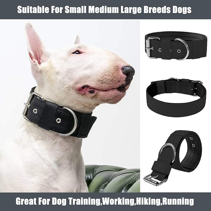 Heavy Duty Tactical Dog Collar - 1.5" Width Military Durable Thick Nylon with Adjustable Metal D Ring & Buckle Working Training K9 Collar for Medium Large Dogs (S(14"-17"), Black)