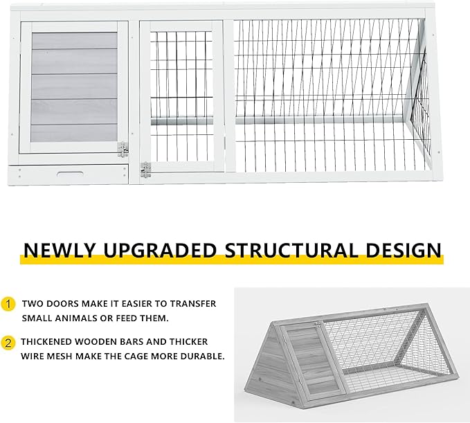 Small Chicken Coop, Wooden Chicken Coop for 2 Chickens Outdoor A-Frame Quail Coop Bunny Cage with 3 Doors,Pull-Out-Tray&Ventilating Wire Fence for Small Animals(Grey)