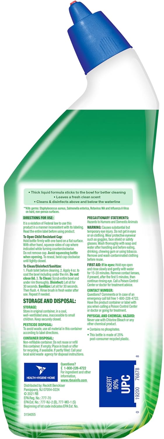 Lysol Toilet Bowl Cleaner Gel, For Cleaning and Disinfecting, Stain Removal, Forest Rain Scent, 24oz (Pack of 2)
