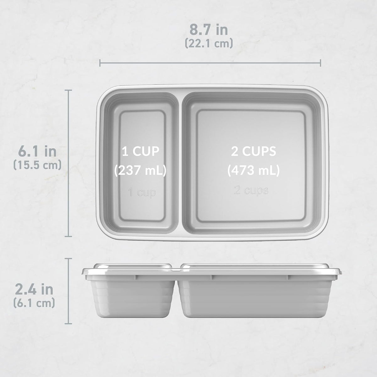 Bentgo Prep - 20-Piece 2-Compartment Reusable Meal Prep Containers with Lids, PFAS & BPA Free Materials, Durable, Microwave, Freezer, & Dishwasher Safe To Go Food Storage (Silver)