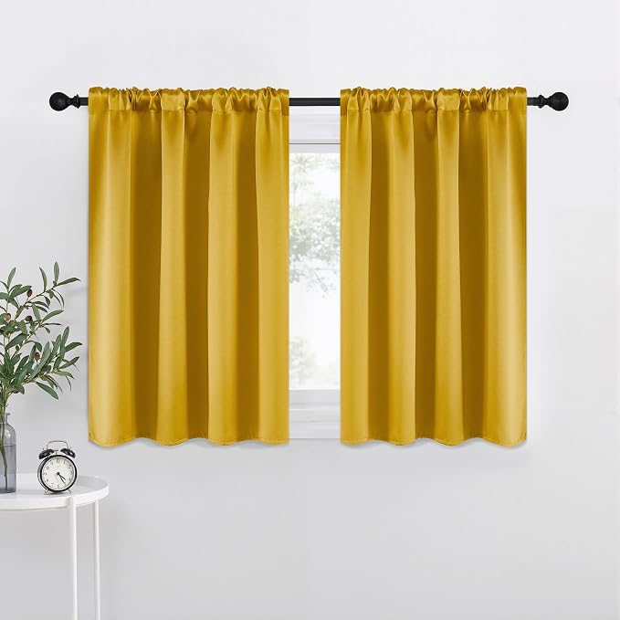 NICETOWN Gold Blackout Cafe Faux Silk Curtains