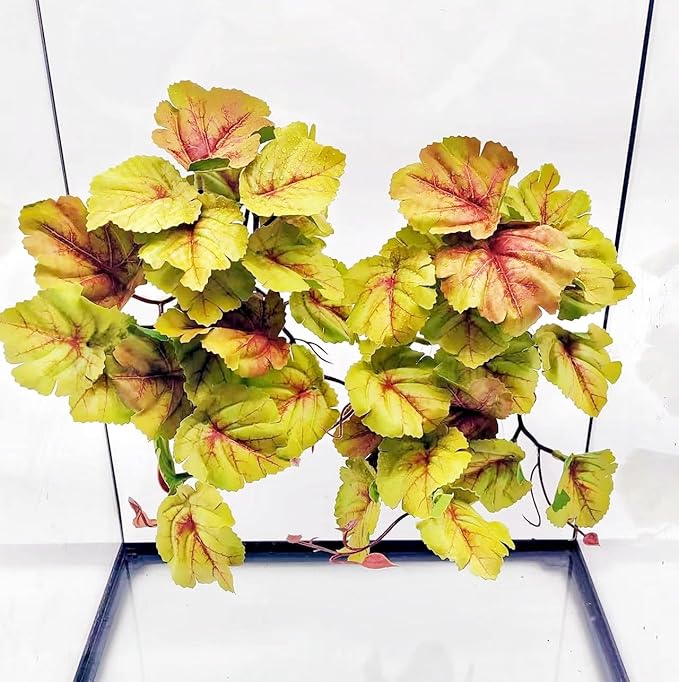 Reptile Plants for Terrarium, Amphibian Habitat Decor Artificial Hanging Plants with Suction Cup, Artificial Plants for Gecko Chameleon Snake Tortoise Tank Accessories. 2 Pack (FL-7)