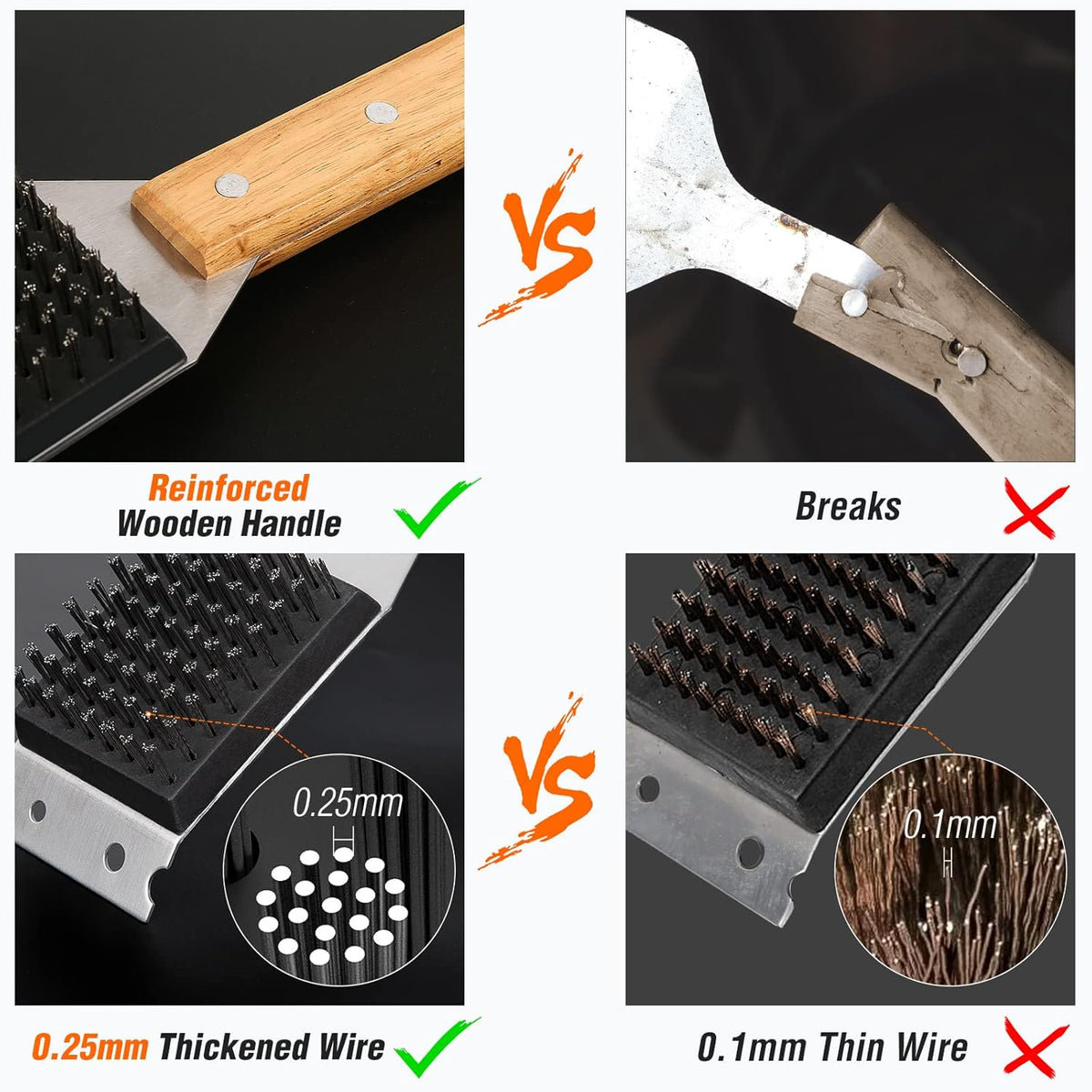 SIMPLETASTE Grill Brush and Scraper for BBQ, Durable & Effective, Replaceable Stainless Steel Head, Wooden Handle Wire Grill Brush for Outdoor Grill, Barbecue Accessories