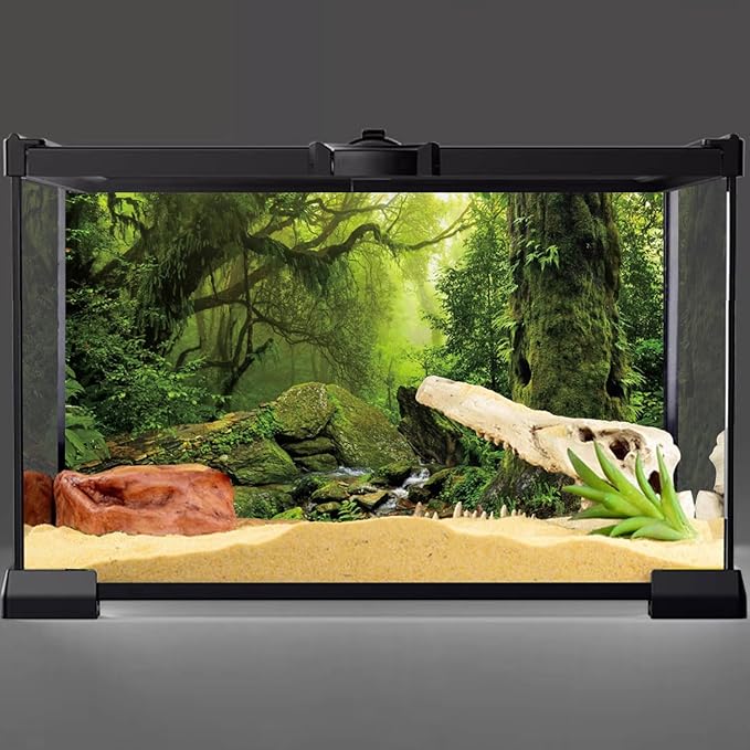 AWERT Tropical Forest Terrarium Background Stream Green Huge Tree Reptile Habitat Background Foggy Rainforest Aquarium Background 60x24 inches Durable Polyester Background