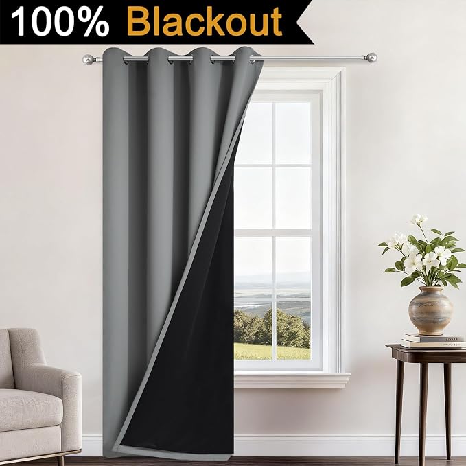 Yakamok 100% Blackout Curtains 96 Inches Long, 2 Thick Layers Heat and Full
