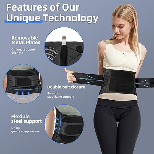 Back Brace for Men Women Lower Back Pain Relief with 7 Stays, Adjustable Support Weight Belt for Herniated Disc, Sciatica, Scoliosis, Breathable Lumbar Support Brace with Hot &Cold Pad Therapy Pocket (M (Waist 39''-55''))