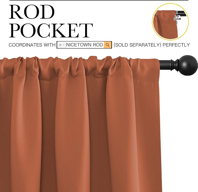 NICETOWN Blackout Curtains for Living Curtains, Burnt Orange, 2 Panels