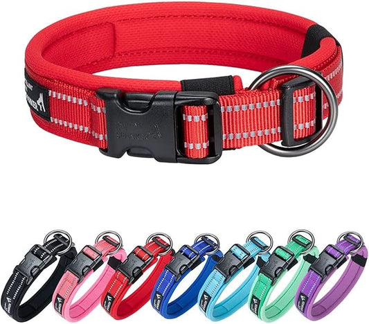EXCELLENT ELITE SPANKER Reflective Dog Collar Classic Soft Padded Breathable Nylon Adjustable Pet Collar with Quick Release Buckle for Boy Girl Male Female Small Medium Large Dogs Training(Red-L)