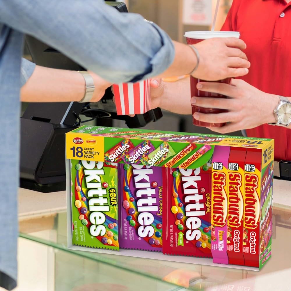 SKITTLES & Starbust Assorted Candy Variety Pack for Holidays, Gifts, Parties, Candy Assortment, 37.05 oz (18 Count) Bulk Box