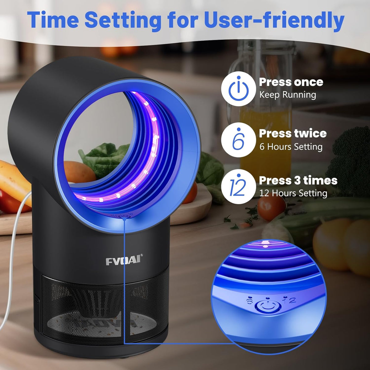 Fly Traps Indoor,Fruit Fly Trap for Indoors Mosquito Trap Indoor Insect Trap with Suction, Time Setting, Bug Light & 10 Pcs Sticky Glue Boards (Blue)