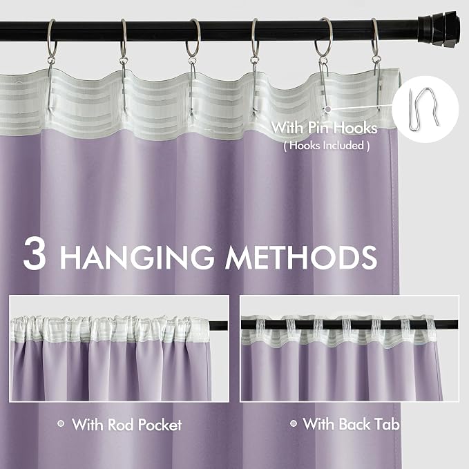 MIULEE Lilac Back Tab Blackout Curtains 63 Inch Length 2 Panels Set