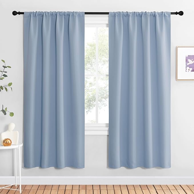 NICETOWN Blackout Curtains for Living Curtains, Vintage Blue, 1 Pair, 34-inch W