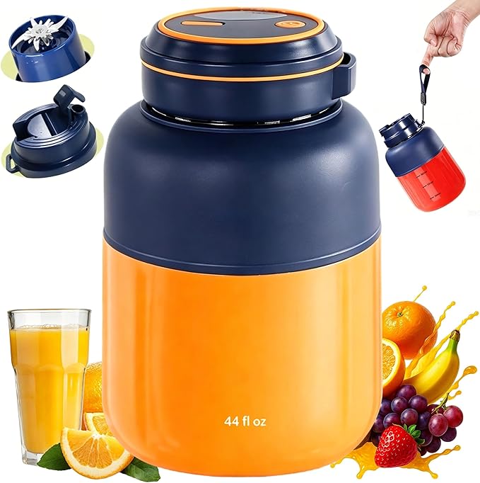 Portable Wireless Juicer Cup for Protein Shakes & Smoothies, 45oz USB-C Rechargeable Blender with 38 Stainless Steel Blades for Ice, Frozen Fruit, Gym, Travel & Camping (Blue, 44, Fluid Ounces)