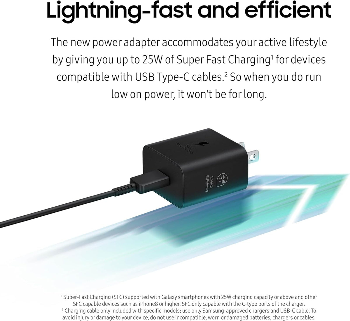25W Wall Charger Power Adapter, Cable Not Included, Super Fast Charging, Compact Design, Energy Efficient, Compatible with Galaxy and USB Type C Devices, Black
