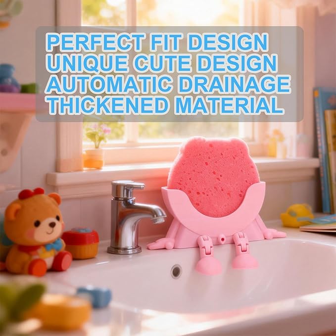 Cute Hanging Sponge Holder with Drainage, 3D Printing Funny Countertop Sponge Holder for Kitchen Sink, Suitable for Scrub Daddy Holder (Pink)