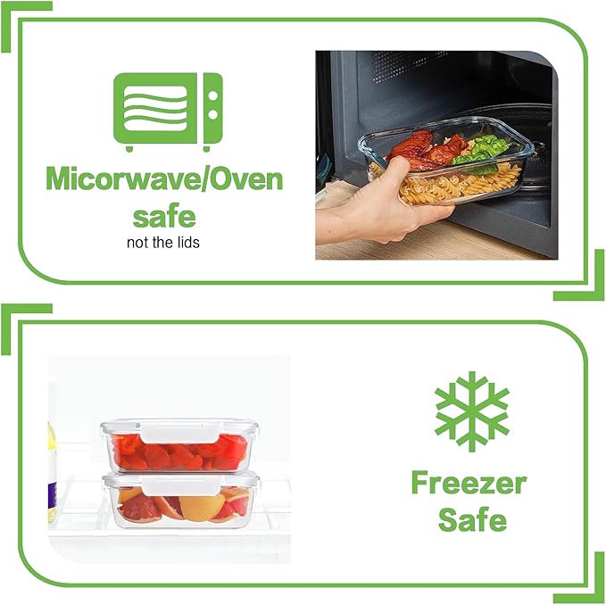 10 Pack Borosilicate Glass Meal Prep Containers with Locking Lids, Glass Food Storage Containers Set, Airtight Lunch Bento Boxes, BPA-Free & Leak Proof, 36oz & 14oz, Freezer, Oven Safe-White
