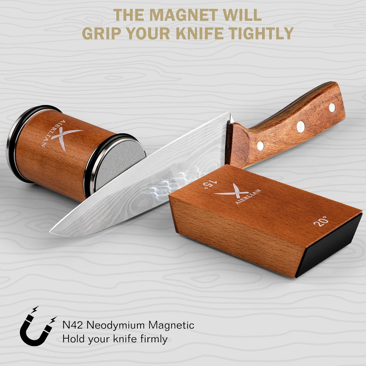 Knife Sharpener Tool, Rolling Knife Sharpener Kit, Knife Sharpening with Diamonds and Ceramic for Steel of Any Hardness, Kitchen knife Sharpener with 15 & 20 Degree Magnetic Angle(Brown)