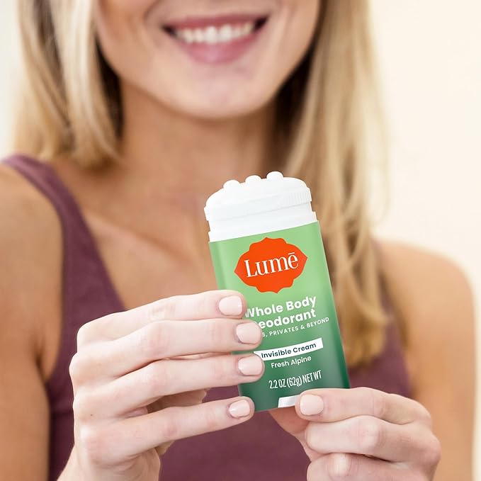 Lume Whole Body Deodorant - Invisible Cream Stick - 72 Hour Odor Control - Aluminum Free, Baking Soda Free, Skin Safe - 2.2 Ounce (Pack of 2) (Fresh Alpine)