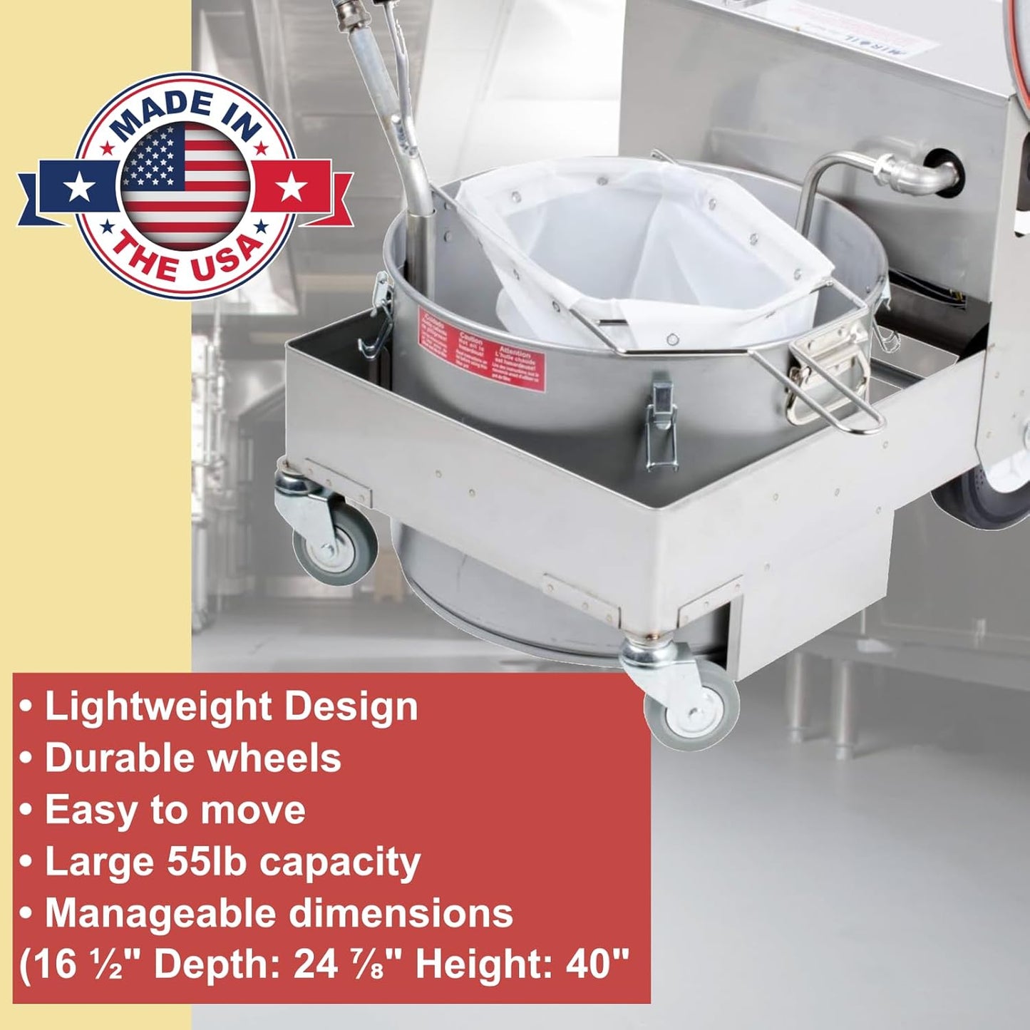 MirOil BD505 Electric Oil Filter Machine & Discard Trolley, Portable Oil Filter Machine for 55lb Fryer Grease, Filtration System for Deep Fryers for Food Trucks, Caterings, Restaurants & Food Services